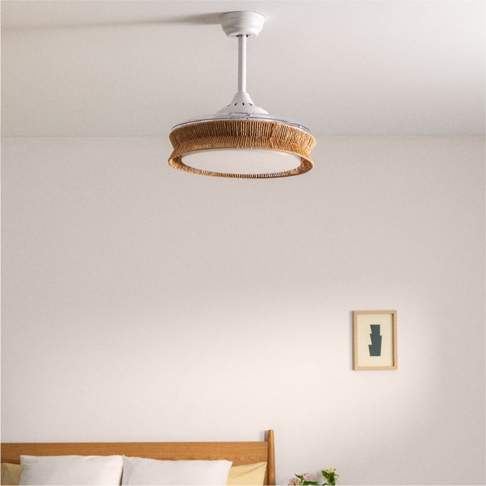 CREATE - WIND CLEAR RATTAN - Cichy wentylator sufitowy o mocy 40 W z wysuwanymi łopatkami o średnicy 108cm i oświetleniem LED 36W -