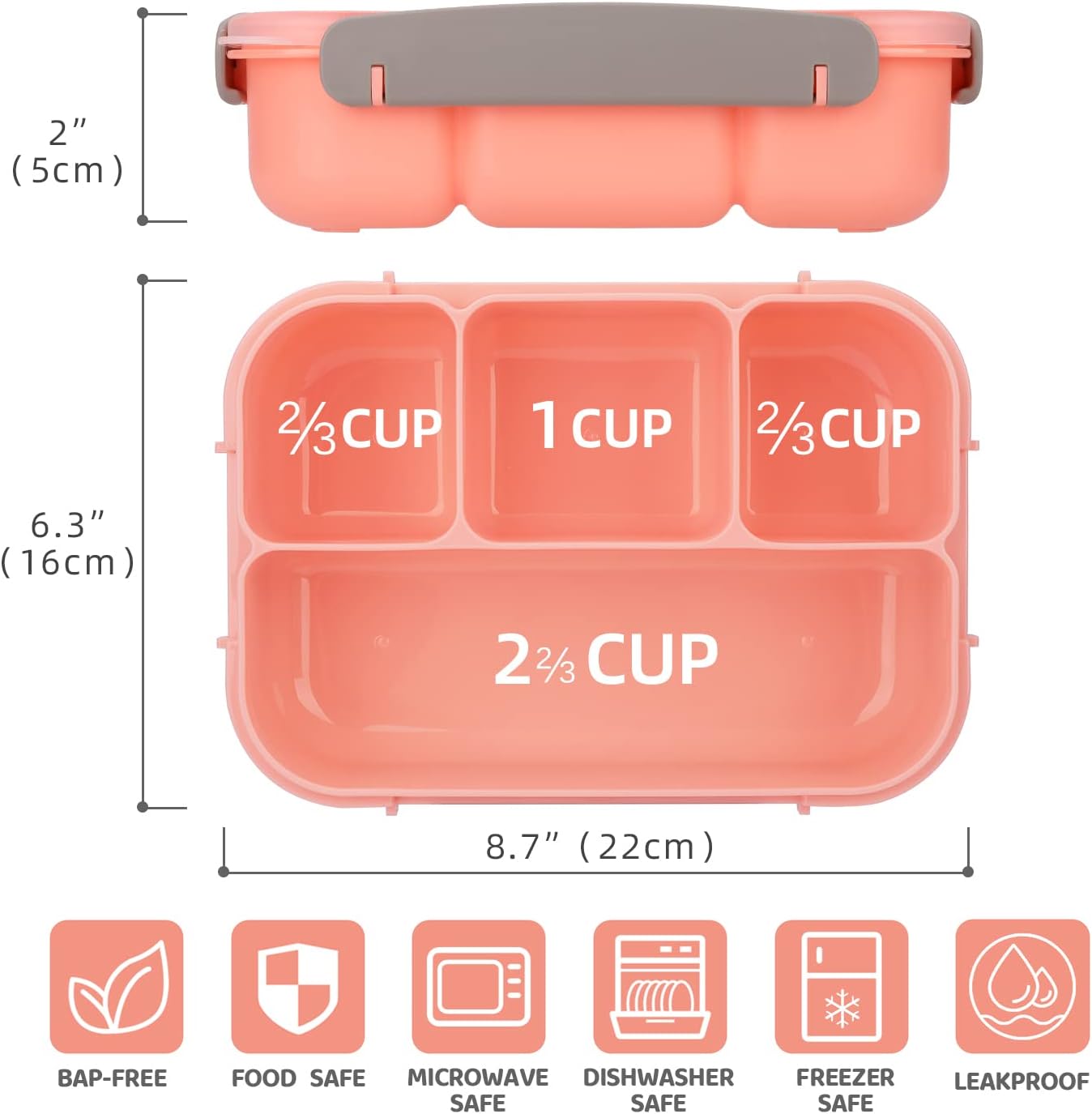 Lunch Box Bento 2 Strati - 4 Scomparti, 1400ml, Antigoccia, Con Posate (Rosa) - Foto 12