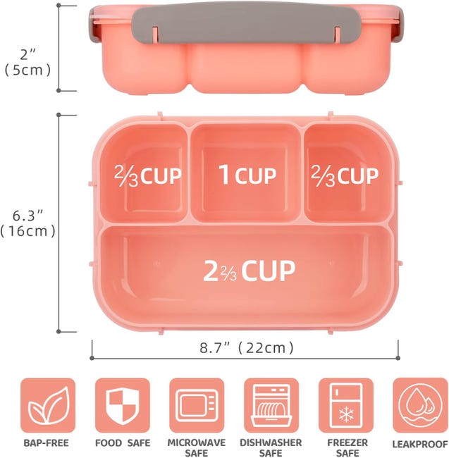 Lunch Box Bento 2 Strati - 4 Scomparti, 1400ml, Antigoccia, Con Posate (Rosa) - Foto 12