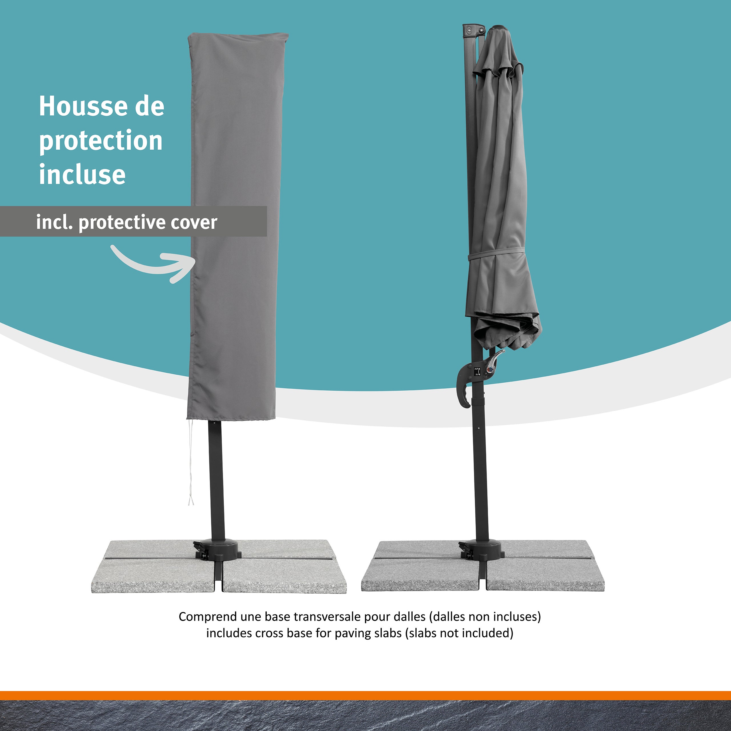 Parasol déporté Schneider Rhodos Junior anthracite, Ø 300 cm – rotatif 360°, avec housse - 5