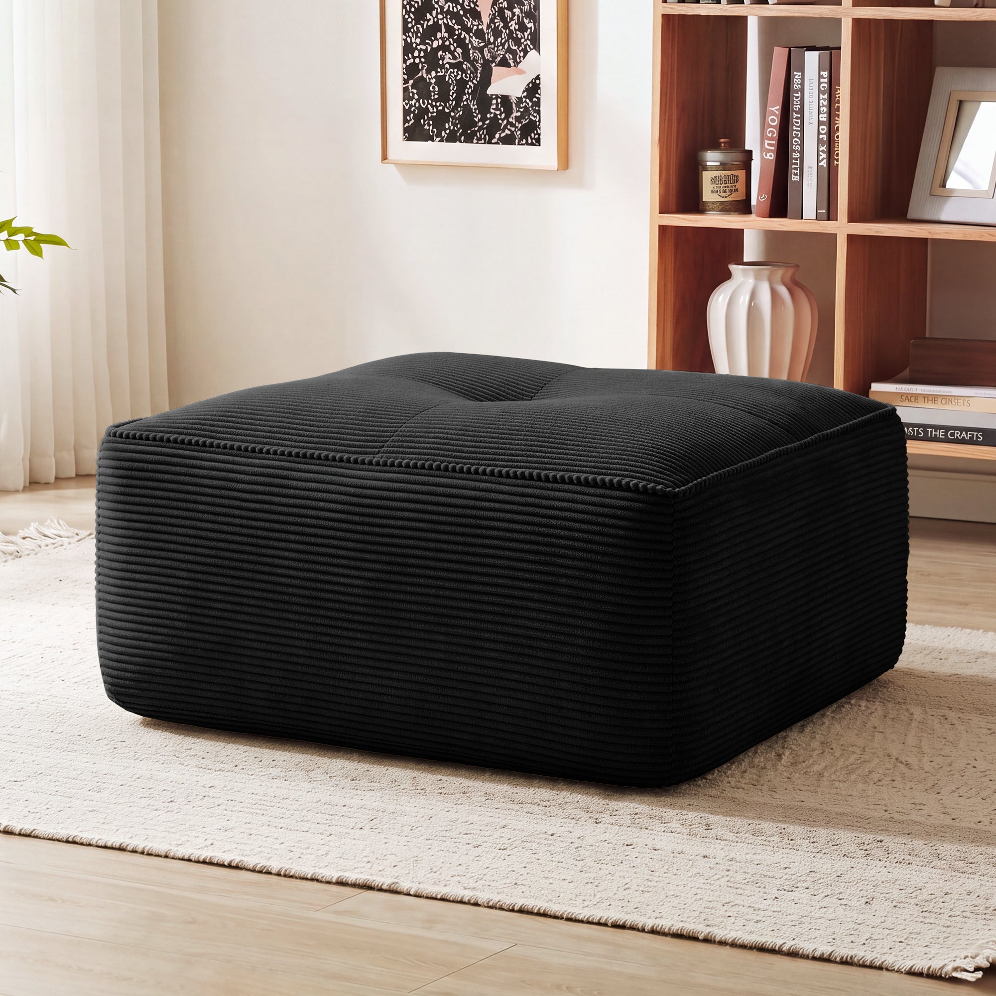Suport pentru picioare - Cordelia Ottoman Corduroy -Negru, 92 x 73 x 40 cm, 【Cloud-Like Comfort & Deep Seat Support】Cufundați-vă în canapeaua noastră
