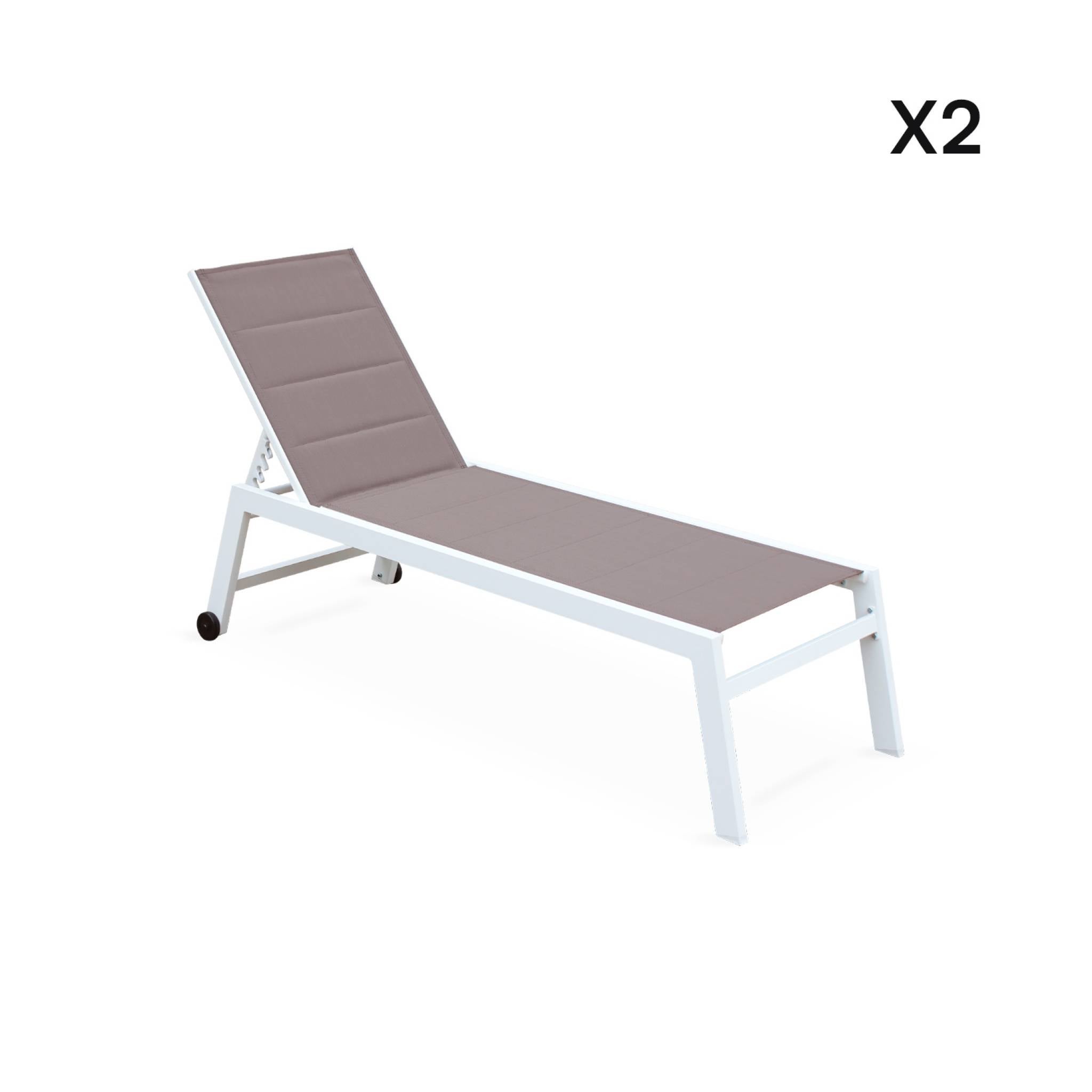 Tumbona multiposición de textileno acolchado y aluminio, set de 2 Blanco - 202x65x43 cm - 3