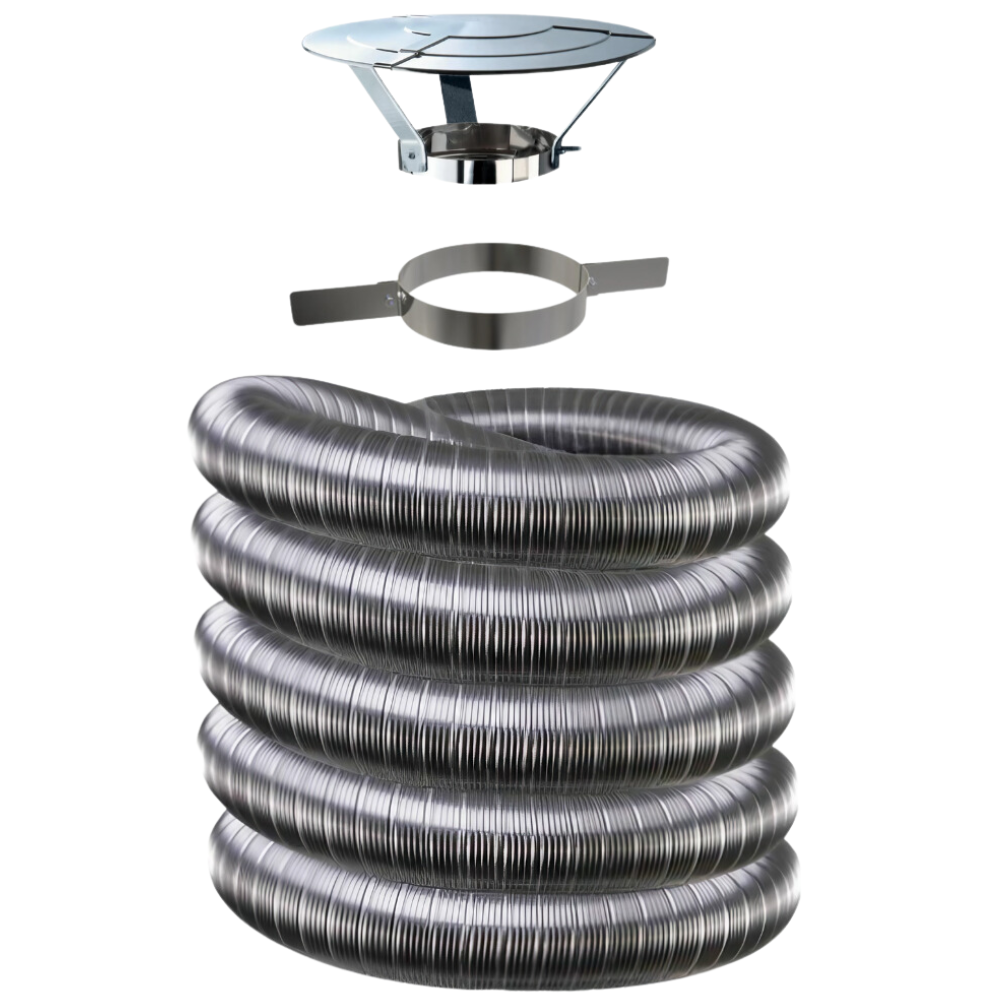 Kit tubage flexible double peau inox diamètre 80 + collier + chapeau Edilinox Longueur du conduit 8 mètres - 2