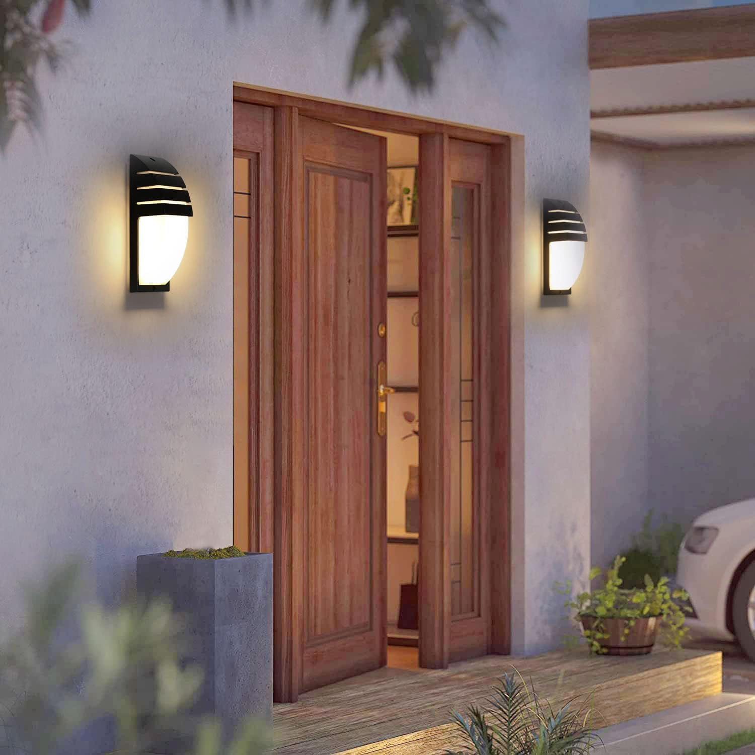2 pezzi Applique da Esterno Impermeabile IP65 Lampada da parete a LED Bianco Caldo 3000K Per Ingresso Cortile Giardino Terrazza Balcone Garage Nero - 3