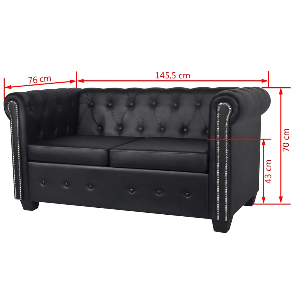 vidaXL Divani Chesterfield a 2 Posti e a 3 Posti in Similpelle Nero - 8