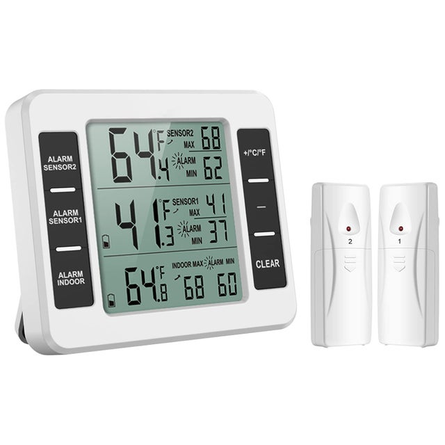 Thermomètre de réfrigérateur et congélateur avec 2 capteurs, alarme numérique sans fil pour congélateur, idéal pour la maison et la cuisine