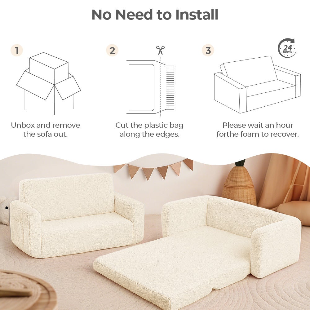 Fauteuil Enfant Convertible en Canapé-lit 2 en 1, Canapé pliable pour filles et garçons Cadeau Noël - Beige - 5