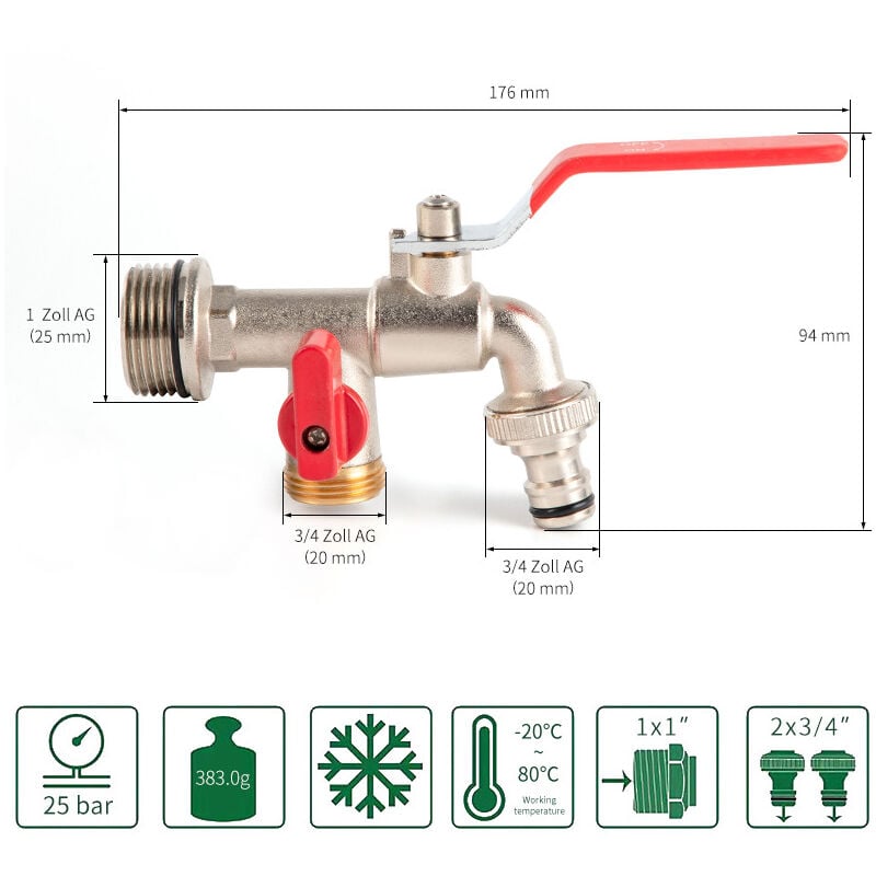 Dwugłowicowy kran ogrodowy, kran mosiężny, wysokiej jakości dwugłowicowy kran 3/4 cala BSP