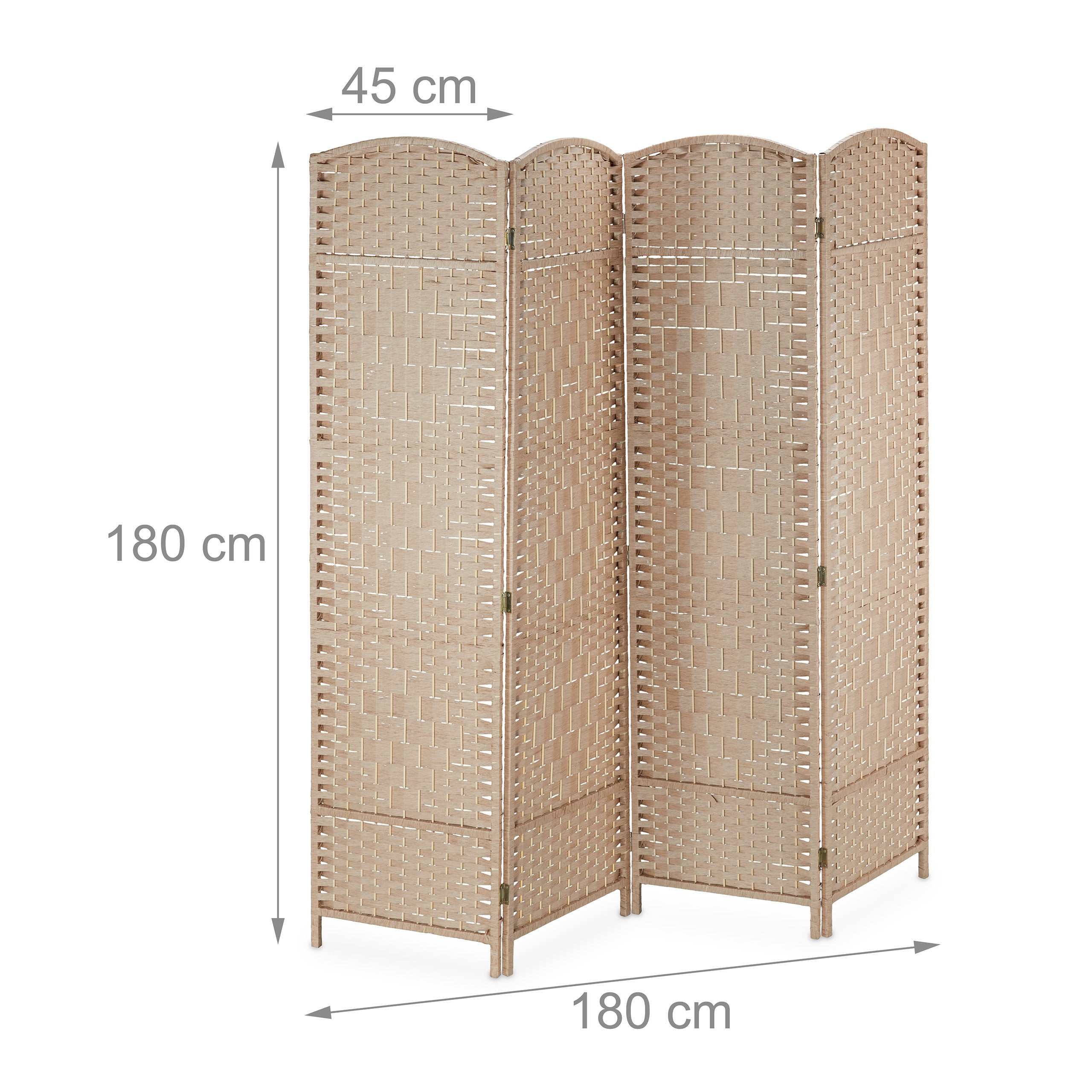 Divisória, 4 partes, divisória dobrável, AxL 180 x 180 cm, divisória de privacidade, divisória opaca, natural, Relaxdays - 4