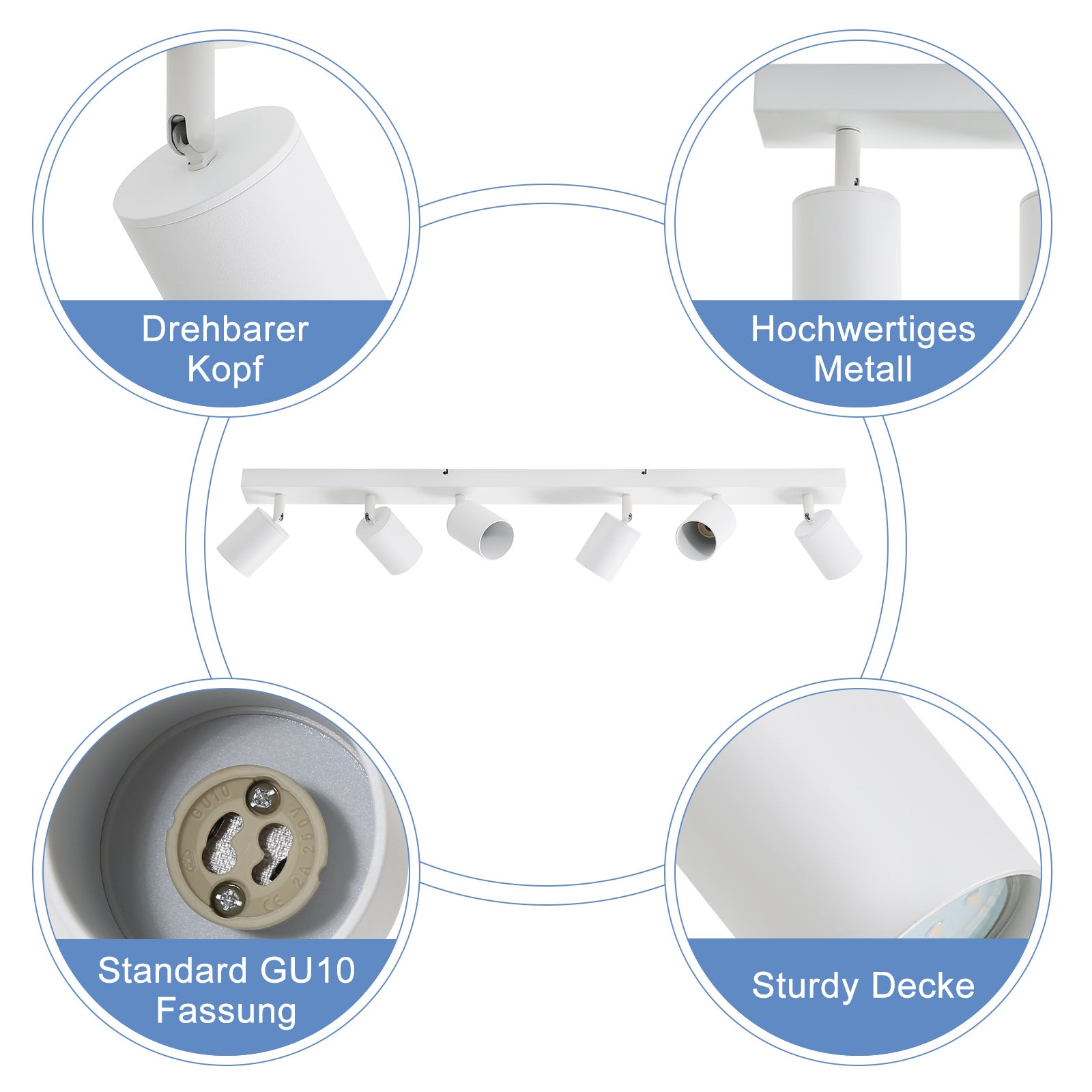 NETTLIFE 6 focos de teto LED GU10 brancos ajustáveis ​​350° para sala de estar quarto cozinha sem lâmpada - 6