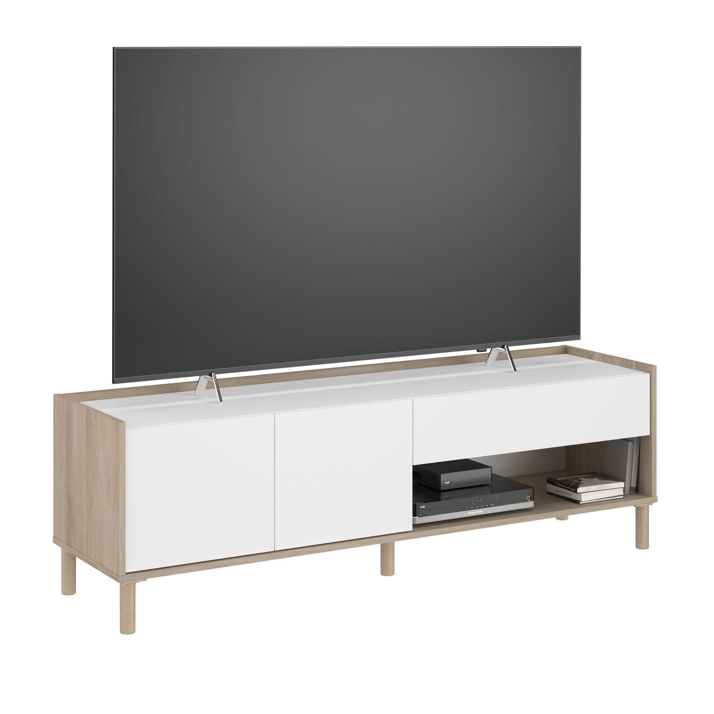 Mueble TV Azzaro 150 Cm Salón Comedor Estilo Nórdico En Color Roble Japones Y Blanco Mate 150x47x40 Cm 86449928