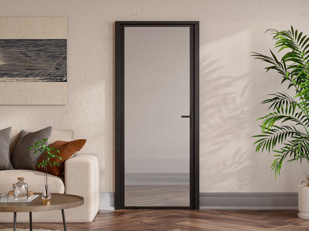 Bloc porte réversible en aluminium et verre trempé - H204 x L83 cm ...