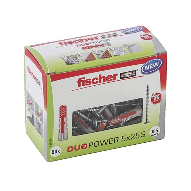 Boîte de 50 chevilles bi-matière - DUOPOWER 5x25 S - Avec vis - Boite à fenêtre