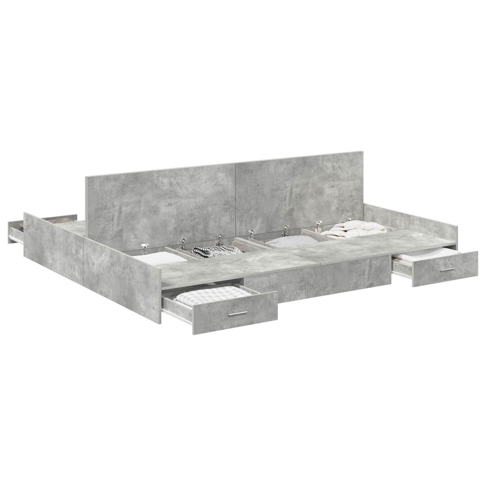 Cadre de lit avec rangement et tiroir gris béton, pour la chambre, 180 × 200 cm - 2