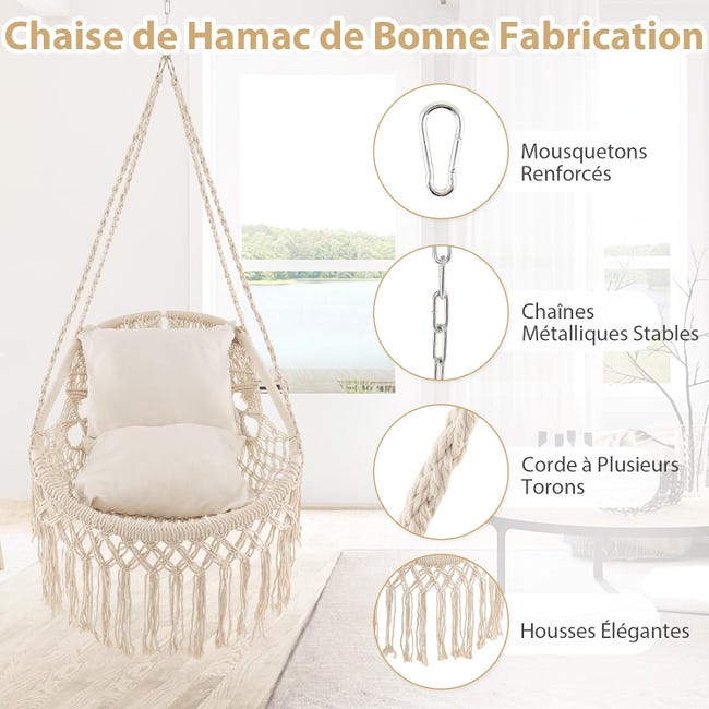 Silla Colgante Exterior/Interior con Flecos, Hamaca Colgante con