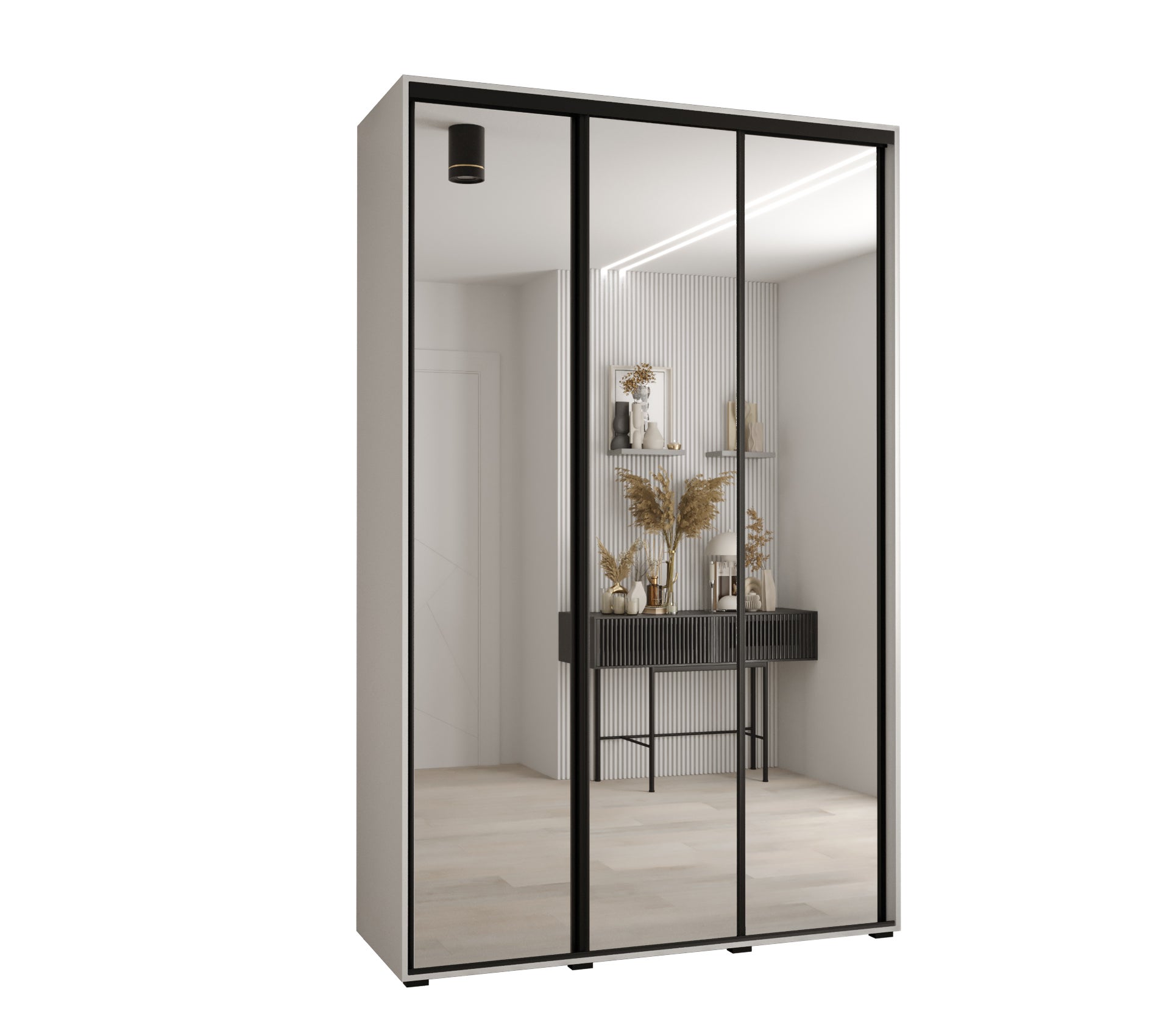 Szafa przesuwna z lustrem wysoka Davos 2 150 x 45 x 235,2 cm biały + biały + u. czarny - Abiks Meble