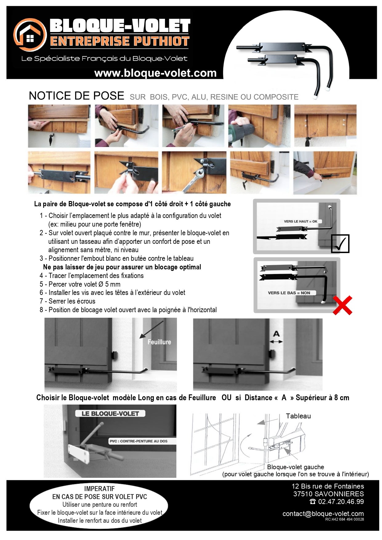 Bloque Volet Noir - Droit Standard pour Volet Bois - 5