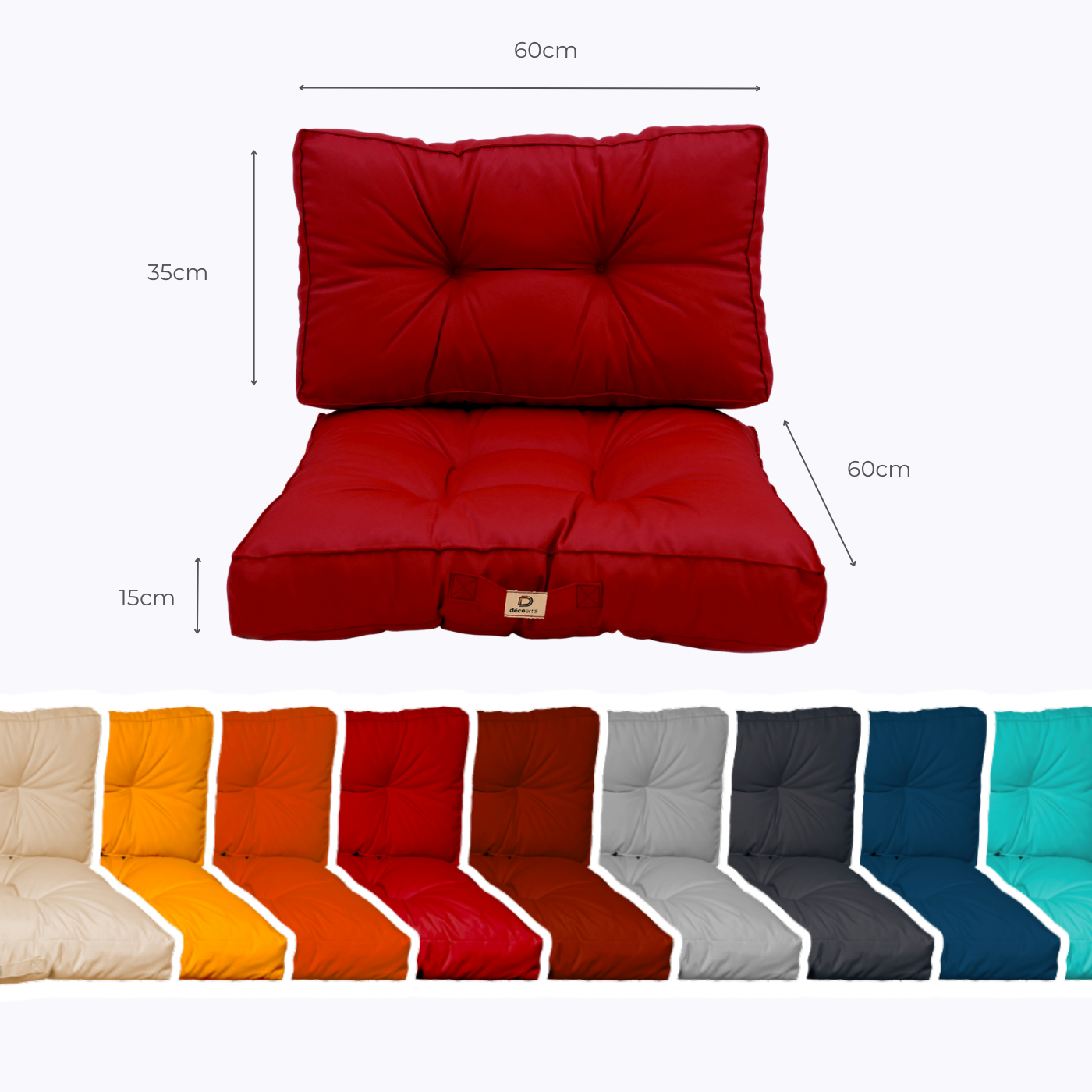 Coussins pour salon de jardin capitonné 60x60cm rouge - 5