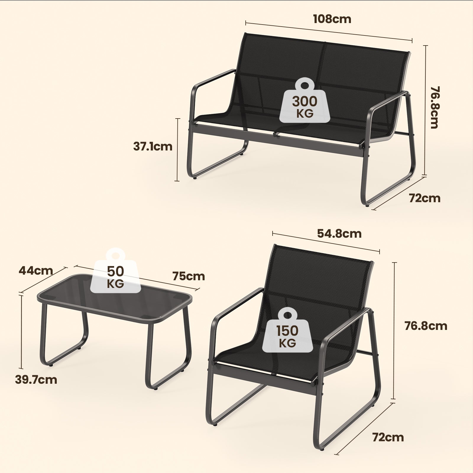 Salon de jardin encastrable en fer Noir 4 personnes - 3