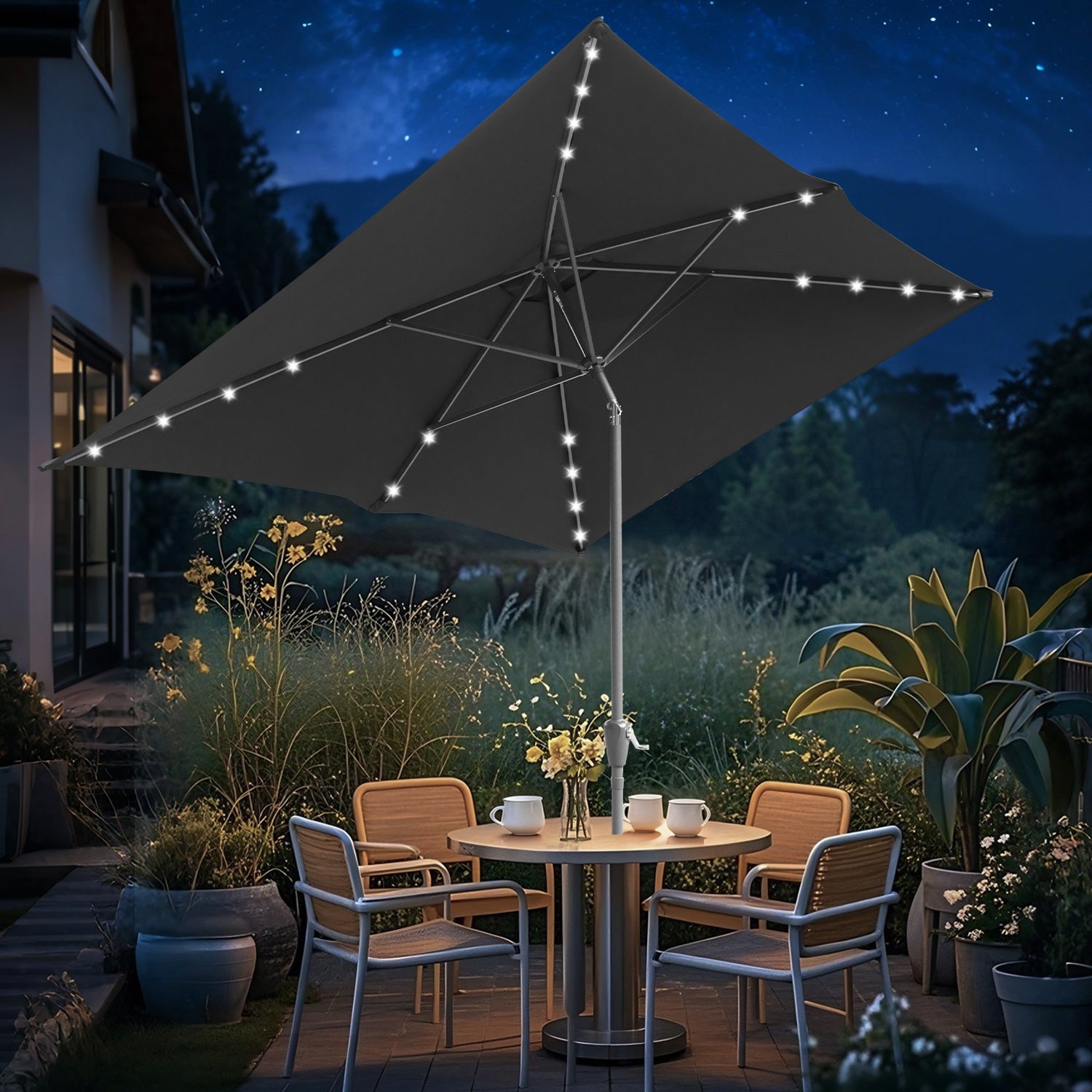 Parasol terrasse 2 × 3 m avec LED – Parasol extérieur rectangulaire, gris - 8