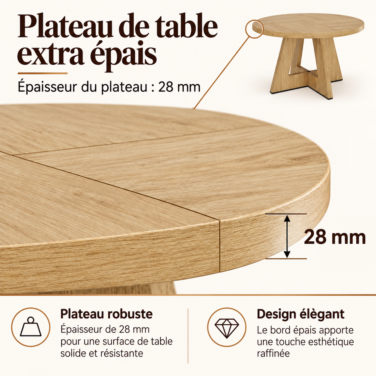 Table à manger ronde 120 cm pour 4 à 6 personnes, style scandinave ...