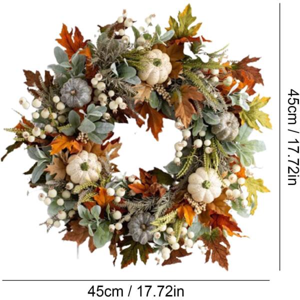 Jesienna korona na drzwi wejściowe | 45 cm/18 obwód, dekoracja wnętrz na jesień | Sztuczne jesienne wieńce z - 4