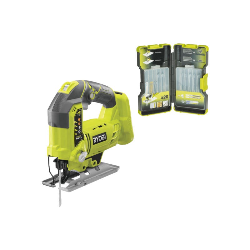 Pack RYOBI Scie sauteuse électrique RJS750-G - 500W - 75mm - bois - coffret de 10 lames - bois - plastique - bimétal - 102mm - RAK10JSB | Bricomarché Pack RYOBI Scie sauteuse électrique RJS750-G - 500W - 75mm - bois - coffret de 10 lames - bois - plastique - bimétal - 102mm - RAK10JSB | Bricomarché