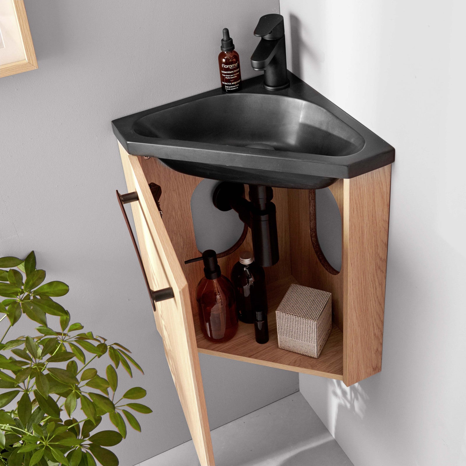 Ensemble lave-mains d'angle suspendu avec robinet noir - 5