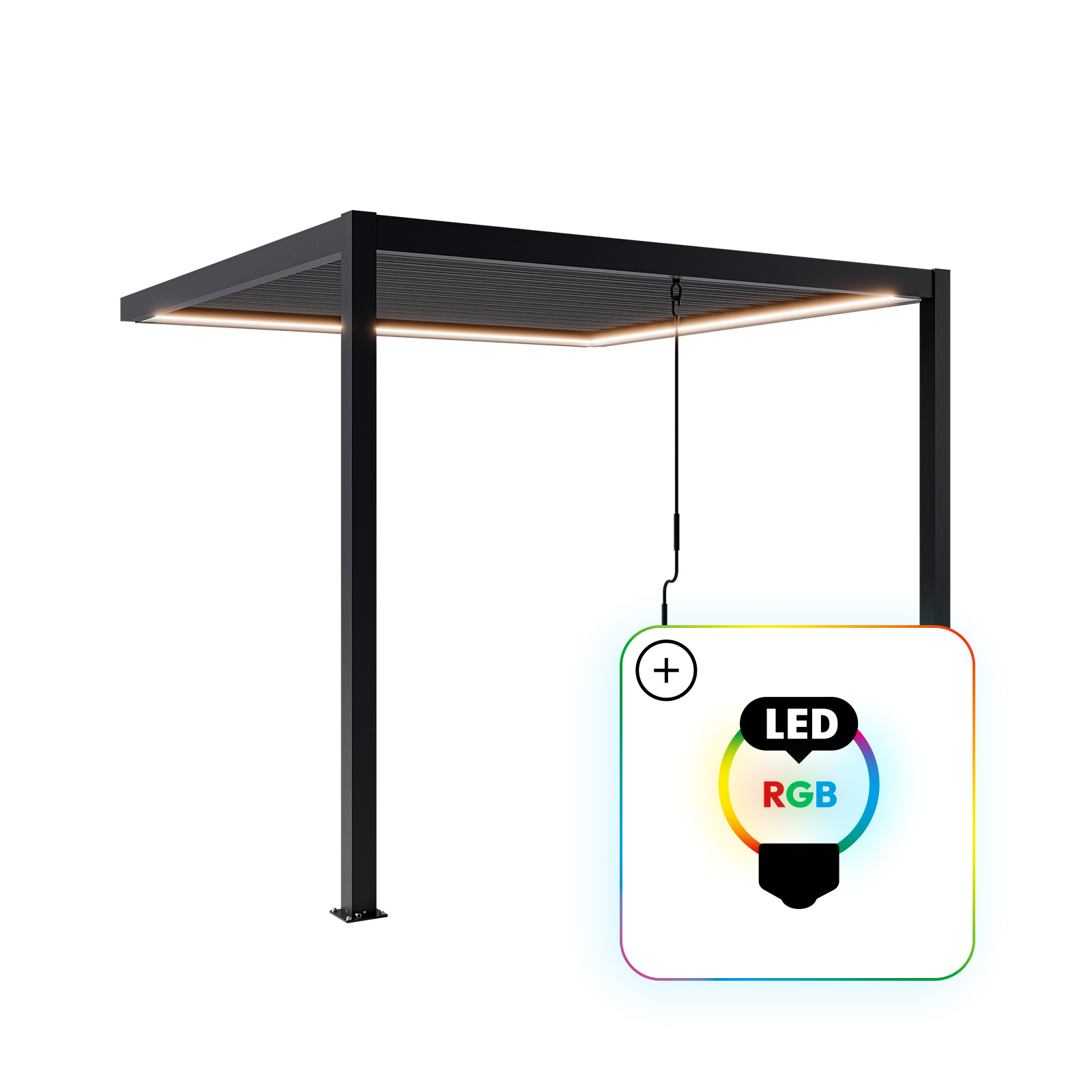 Przyścienna Pergola Ogrodowa Bioklimatyczna 100% Aluminiowa NORDVIC Skyline LED Light 3 x 3 m Antracyt