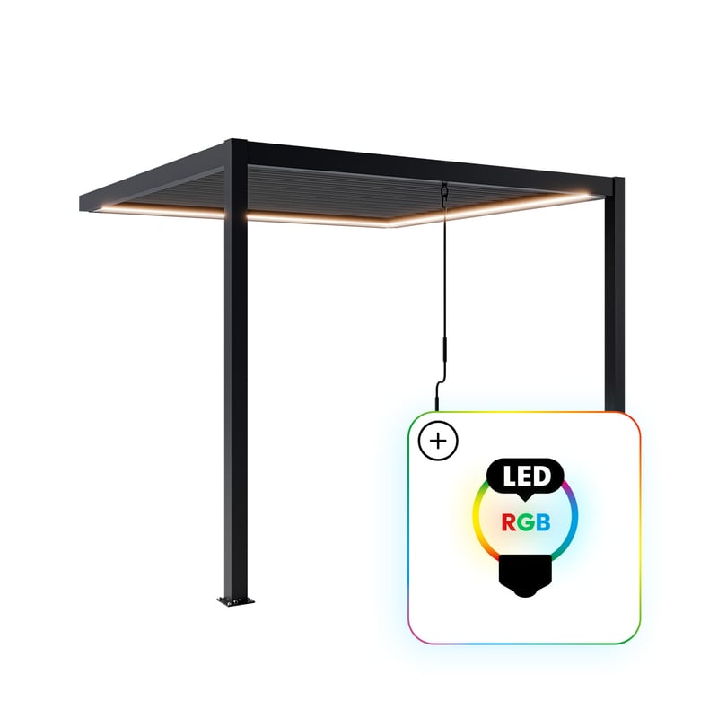 Przyścienna Pergola Ogrodowa Bioklimatyczna 100% Aluminiowa NORDVIC Skyline LED Light 3 x 3 m Antracyt