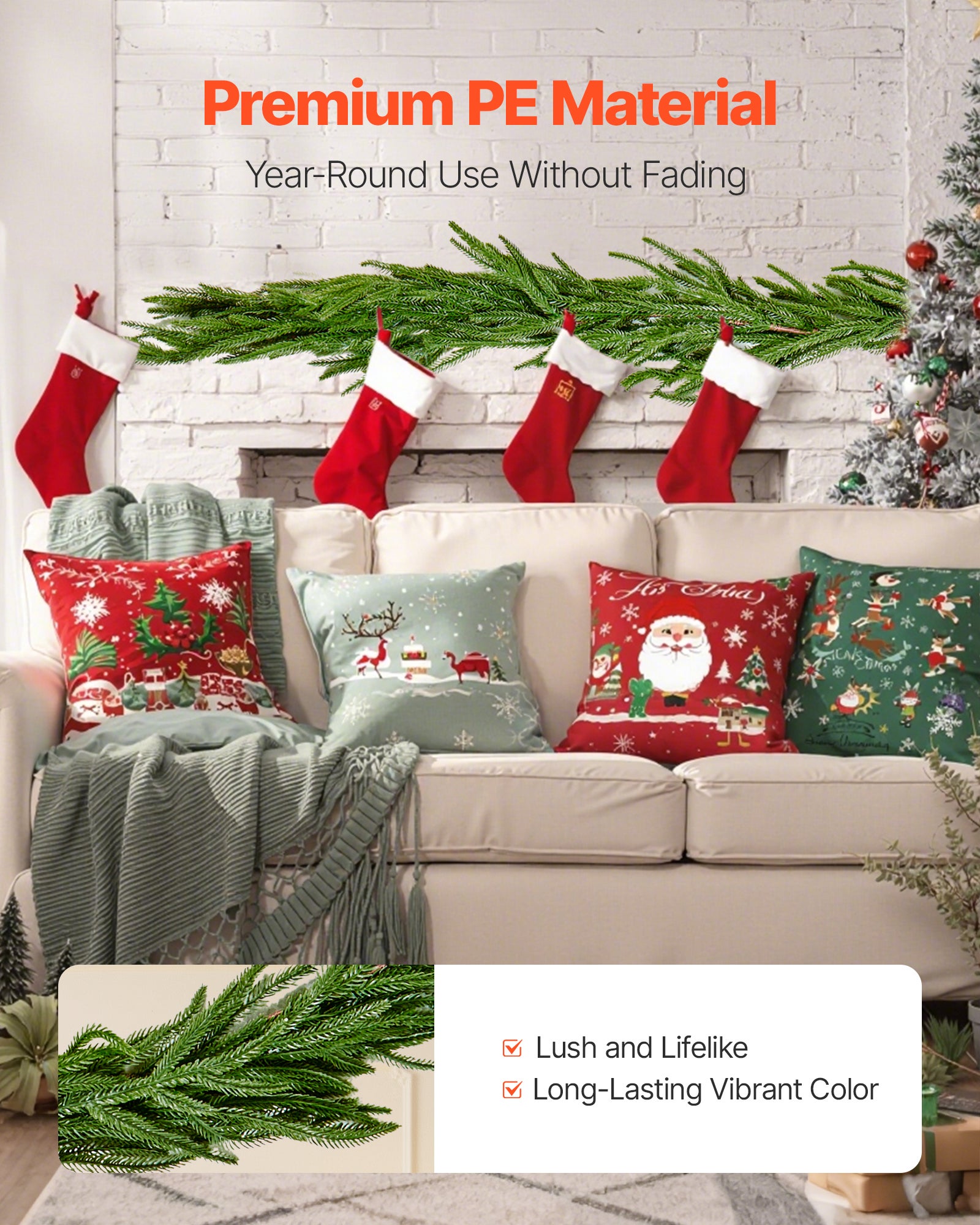 Grinalda de Natal,VEVOR 1,5 m,grinalda artificial de pinheiro da Ilha de Norfolk,para interior,exterior,mesa,lareira,pendurados - 4