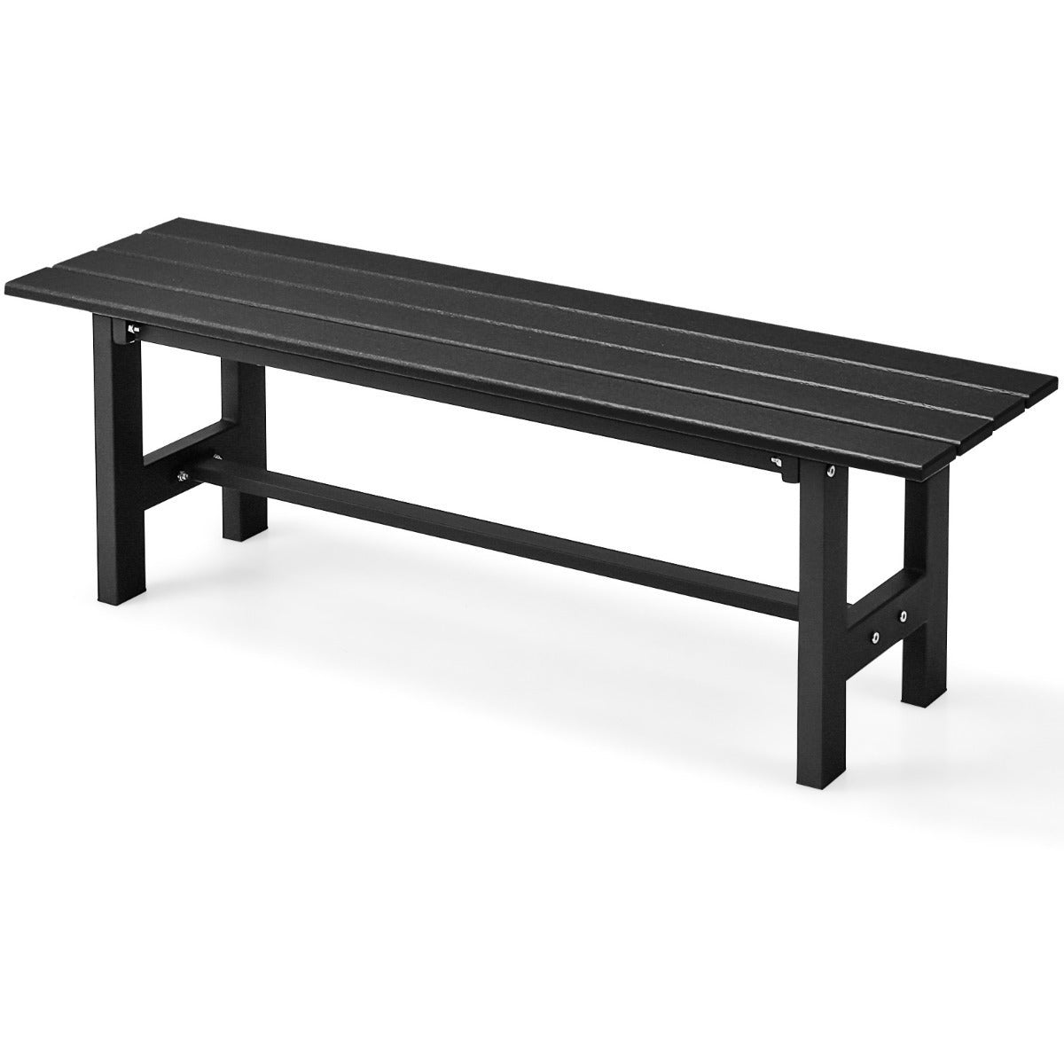 GOPLUS Banc De Jardin 140 Cm HDPE - Sans Dossier, Siège à Lattes, Résistant Intempéries, Charge 340 Kg - Noir/Gris - 2