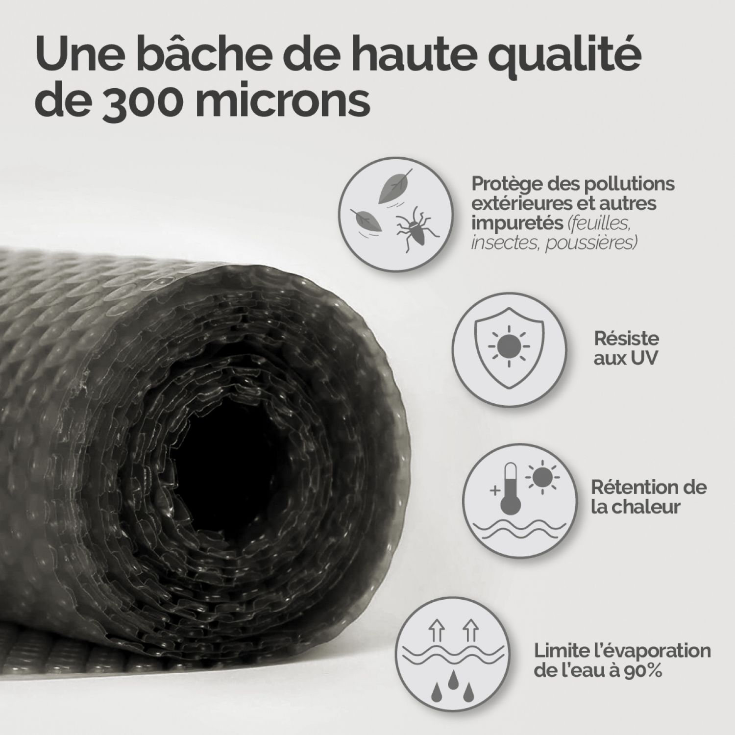 Bâche à bulles 4 m x 2 m pour piscine - 300 microns - Gris - Linxor - 4