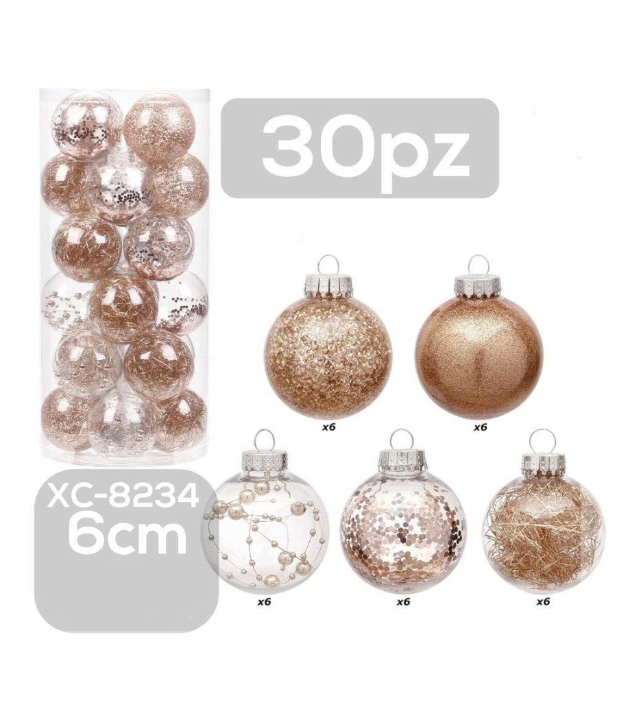 Trade Shop - Set 30 Palline Natalizie Decorazioni 6 Cm Addobbi Per