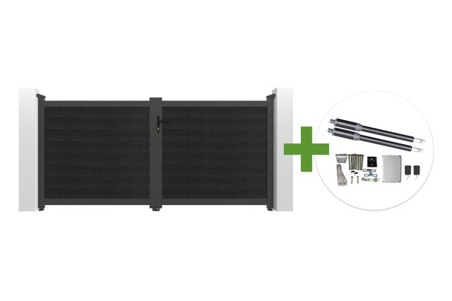 Portail bois composite battant 3m ATHOS H.140cm gris anthracite avec cadre aluminium + motorisation RANGER B150