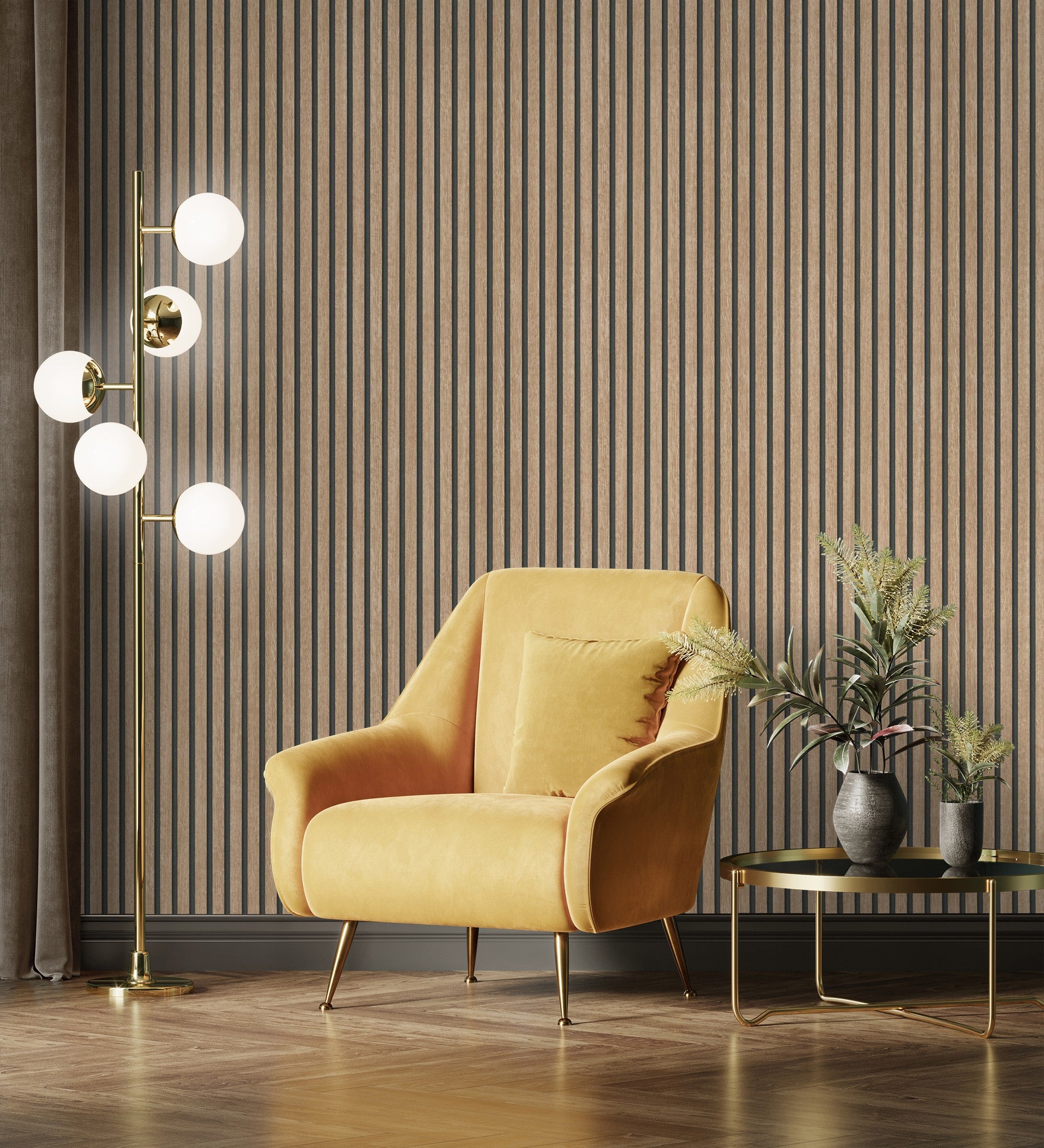 Papier peint lattes de bois naturel imitation design de persienne - Lance Wood Line 682662 de GAULAN - Rouleaux de 10 m x 0,53 m - 8