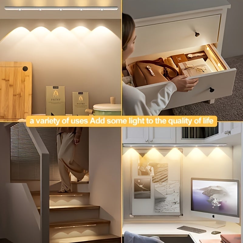Tira de luz LED regulable de 3 colores, luz nocturna inalámbrica pequeña de 50 cm, sensor de movimiento, recargable, para cocina y armario. - 6