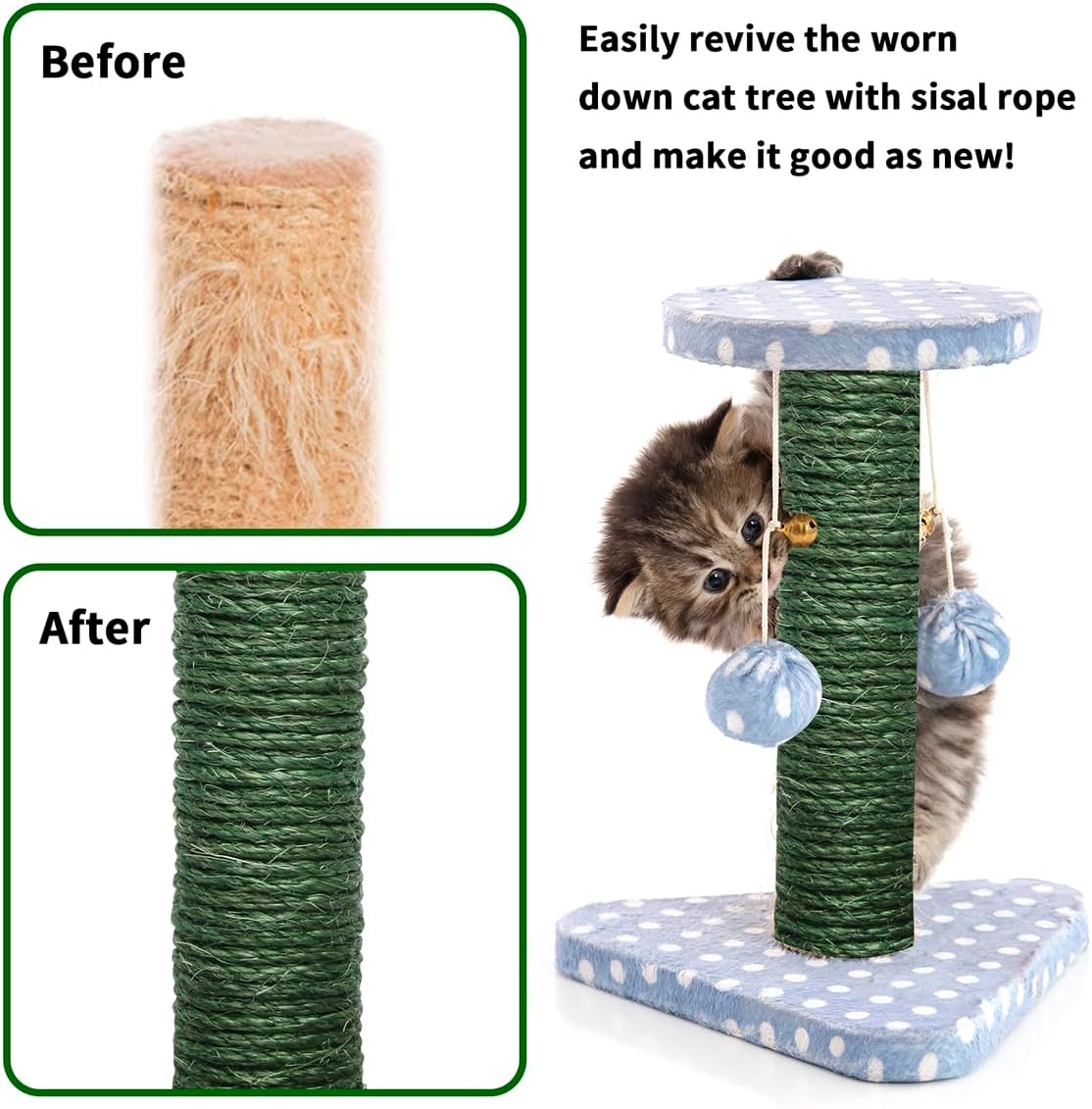 Corda in sisal per tiragraffi, tiragraffi per decorare tiragraffi, casette, giardini, vasi di fiori, 4 mm x 30 m - Verde | Leroy Merlin