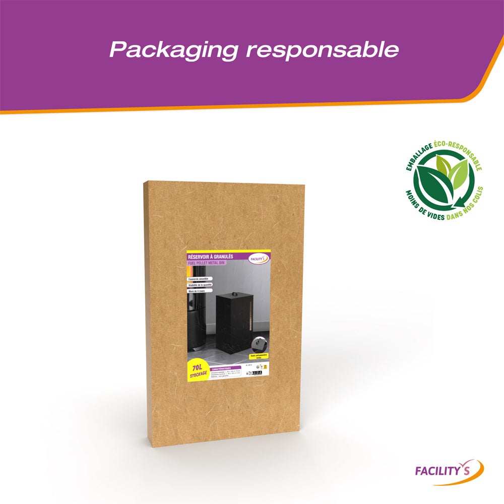 Réservoir à granulés de bois et pellets - Capacité 45 kg - Métal noir 70 L - FACILITYS - 4