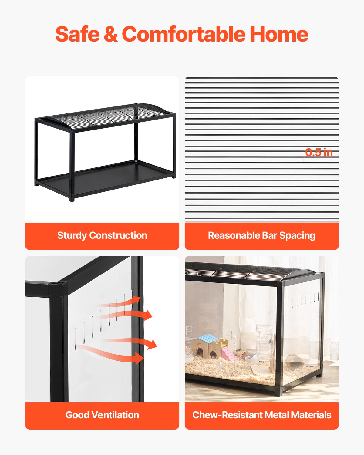 Gabbia per Criceto,VEVOR 96x47x55 cm,Habitat Trasparente per Roditori con Vista Panoramica 360°,con Porta d'Ingresso,Casa Ventilata Portatile - 2