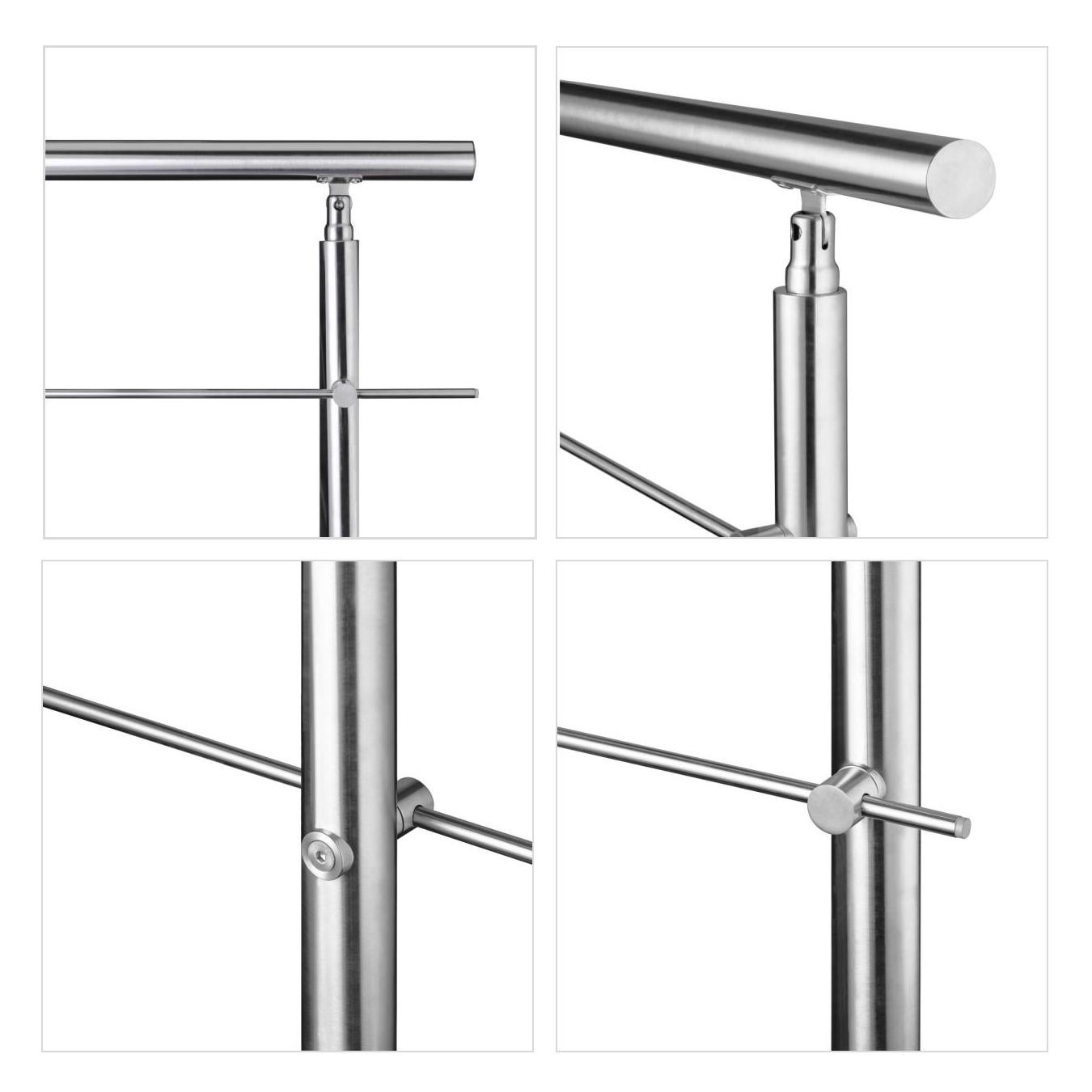 Garde-corps 240cm argenté, 1 main courante, 3 traverses, inox 201, intérieur et extérieur, design moderne - kit complet - 4