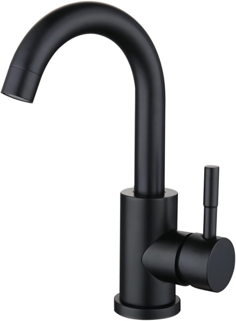 Matowa czarna bateria łazienkowa, bateria obrotowa 360°, do zlewu lub małej kuchni, ciepła i zimna woda