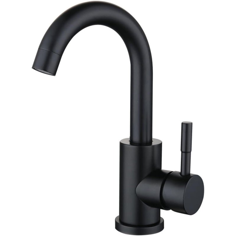 Matowa czarna bateria łazienkowa, bateria obrotowa 360°, do zlewu lub małej kuchni, ciepła i zimna woda