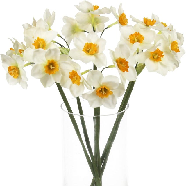 Jonquilles artificielles, 40 cm, décoration florale en soie simulée, thème printanier, décoration de mariage, maison (blanches, 12 tiges)