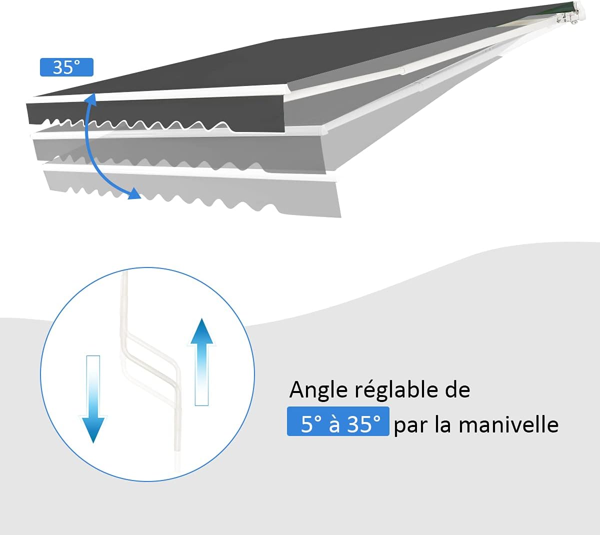 Store Banne Manuel 3,6Mx3M, Auvent de Terrasse Extérieur et Tissu Résistant aux UV avec Manivelle et Angle Réglable 5-35° pour Balcon, Terrasse, Gris - 4