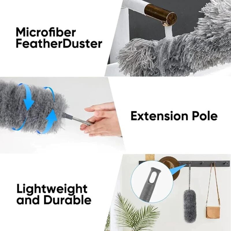 Plumeau Extensible en Microfibre avec Perche télescopique en Acier 110 po et tête Nettoyage Pliable Plumeau Plafond Lavable - 5