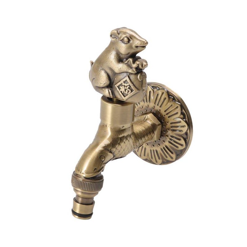 Kran ogrodowy z antycznej miedzi, rzeźbiony brąz, styl retro, odporny na korozję, toaleta z wiewiórką
