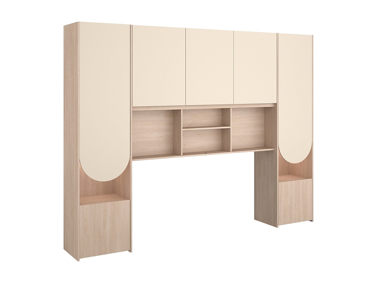 Pont de lit avec rangements – Avec LEDs – L266 cm – Beige et naturel - DOMELITO - 4