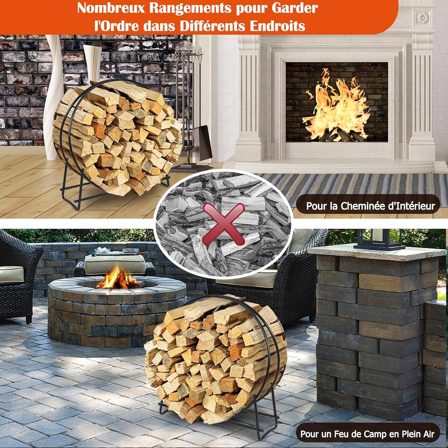 Portalegna da Interno ed Esterno, Porta Legna per Camino in Acciaio Resistente, Portalegna da Ardere per Caminetto e Braciere, Portata 200 kg - 7