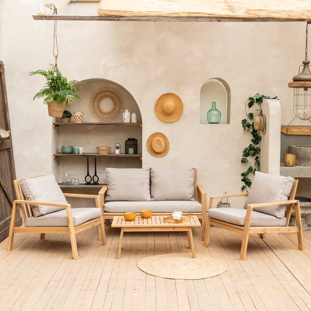 Akacjowy 4-osobowy zestaw mebli ogrodowych GILI - piaskowe poduszki